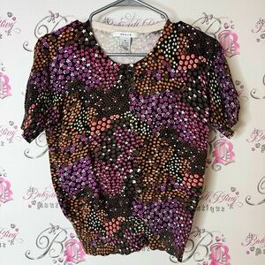 Grace Women's Vibrant Floral Blouse button up flowers multicolor bright vibrant